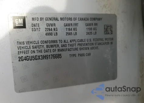 2017 Buick Regal Gs from USA, damaged, VIN 2G4GU5GX3H9176685